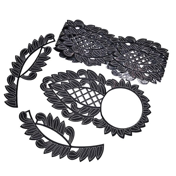 Embroidered neckline applique set with back adhesive, 4 pcs per set