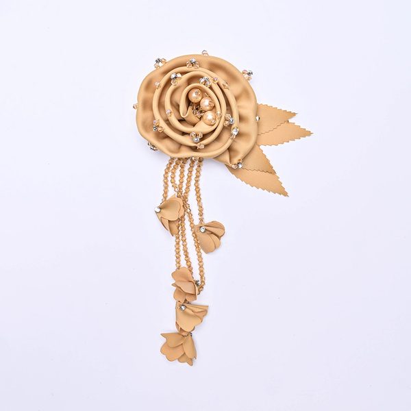 3D flower applique with crystal bead tassels, 13 × 23 cm