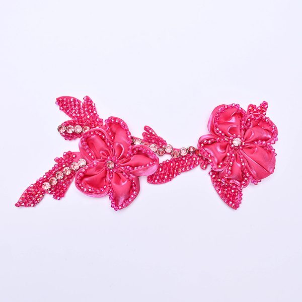 3D flower applique with crystal bead tassels, 26 × 12 cm