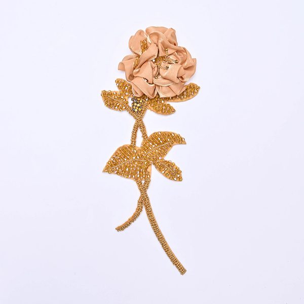 3D flower applique with crystal bead tassels, 11 × 28 cm