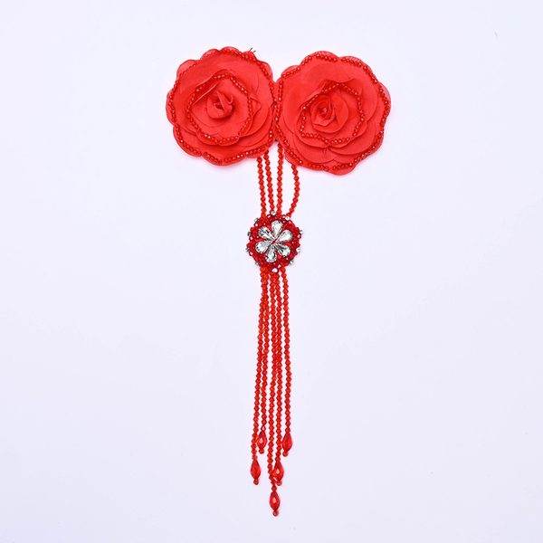 3D flower applique with crystal bead tassels, 15 × 32 cm