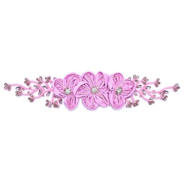 3D flower applique with crystal bead tassels, 41 × 8.5 cm