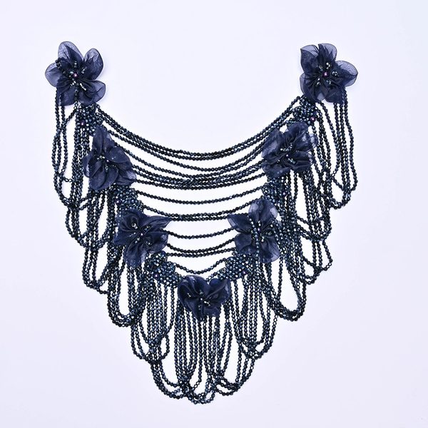 3D flower applique with crystal bead tassels, 35 × 37 cm