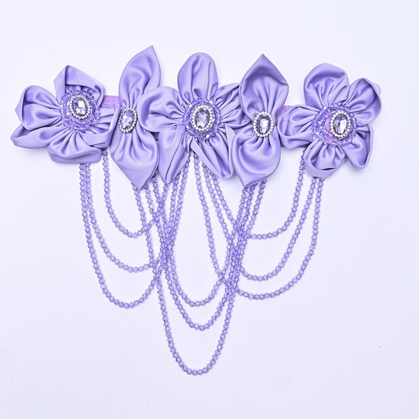 3D flower applique with crystal bead tassels, 25 × 19 cm