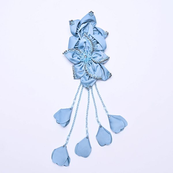 3D flower applique with crystal bead tassels, 10 × 33 cm