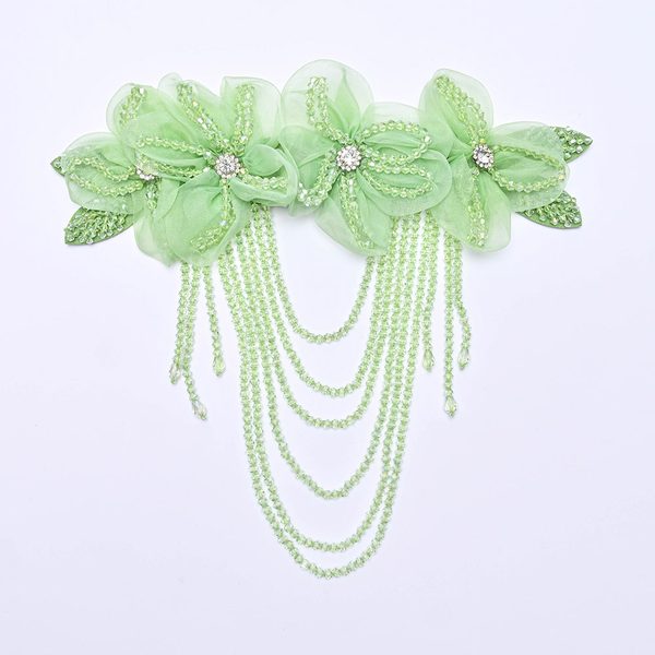 3D flower applique with crystal bead tassels, 24 × 23.5 cm