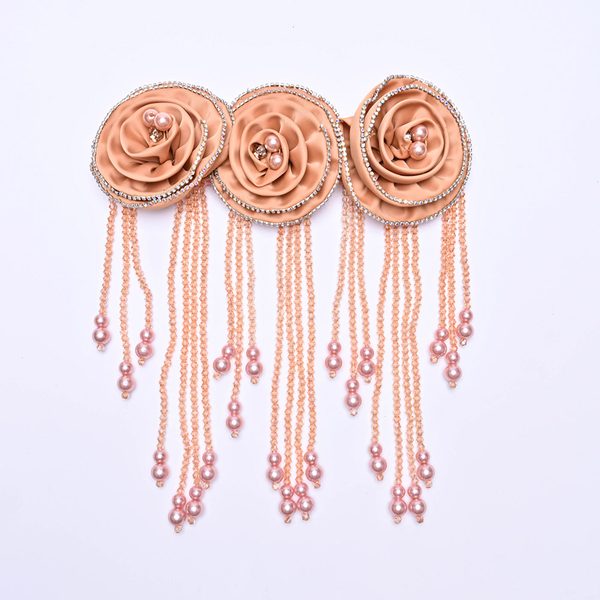 3D flower applique with crystal bead tassels, 21.5 × 25 cm
