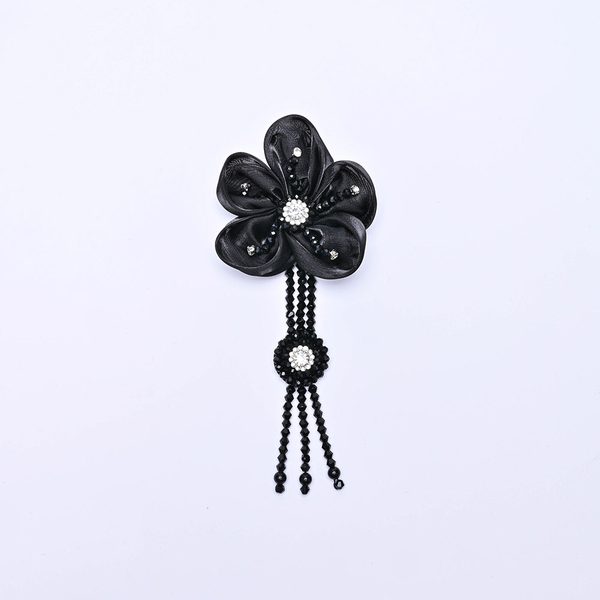 3D flower applique with crystal bead tassels, 7.5 × 17 cm