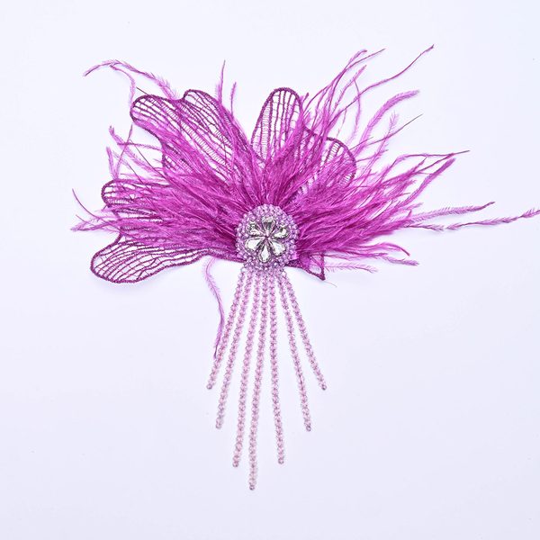3D flower applique with crystal bead tassels, 20 × 24 cm