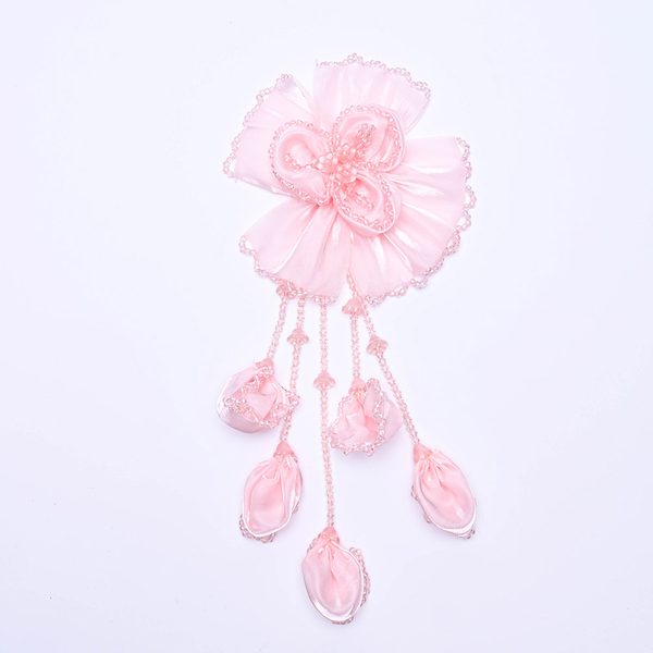 3D flower applique with crystal bead tassels, 14 × 31 cm