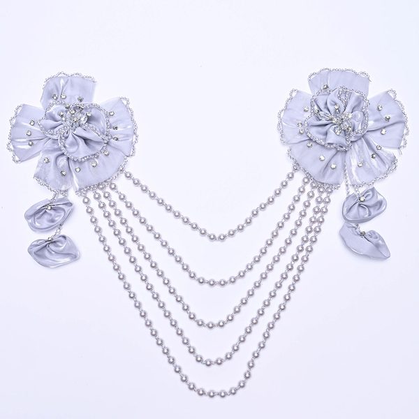 3D flower applique with crystal bead tassels, 44 × 34 cm