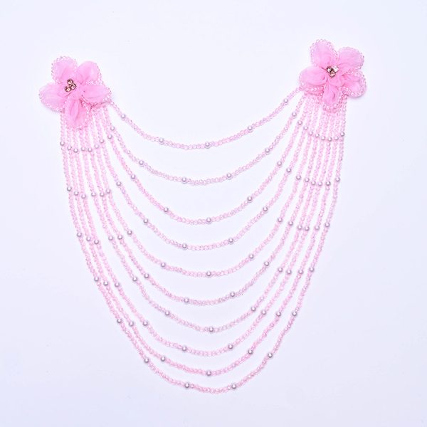 3D flower applique with crystal bead tassels, 28 × 30 cm