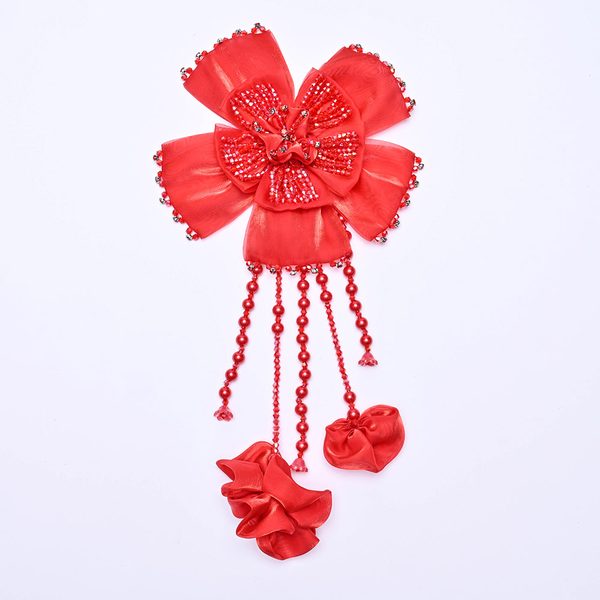 3D flower applique with crystal bead tassels, 16 × 32 cm