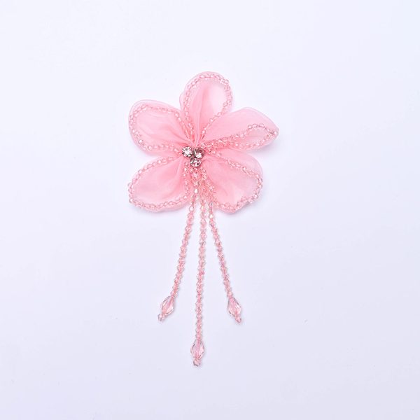 3D flower applique with crystal bead tassels, 9 × 17 cm