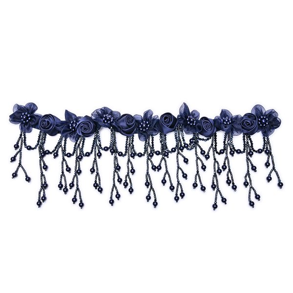 3D flower applique with crystal bead tassels, 42 × 16 cm
