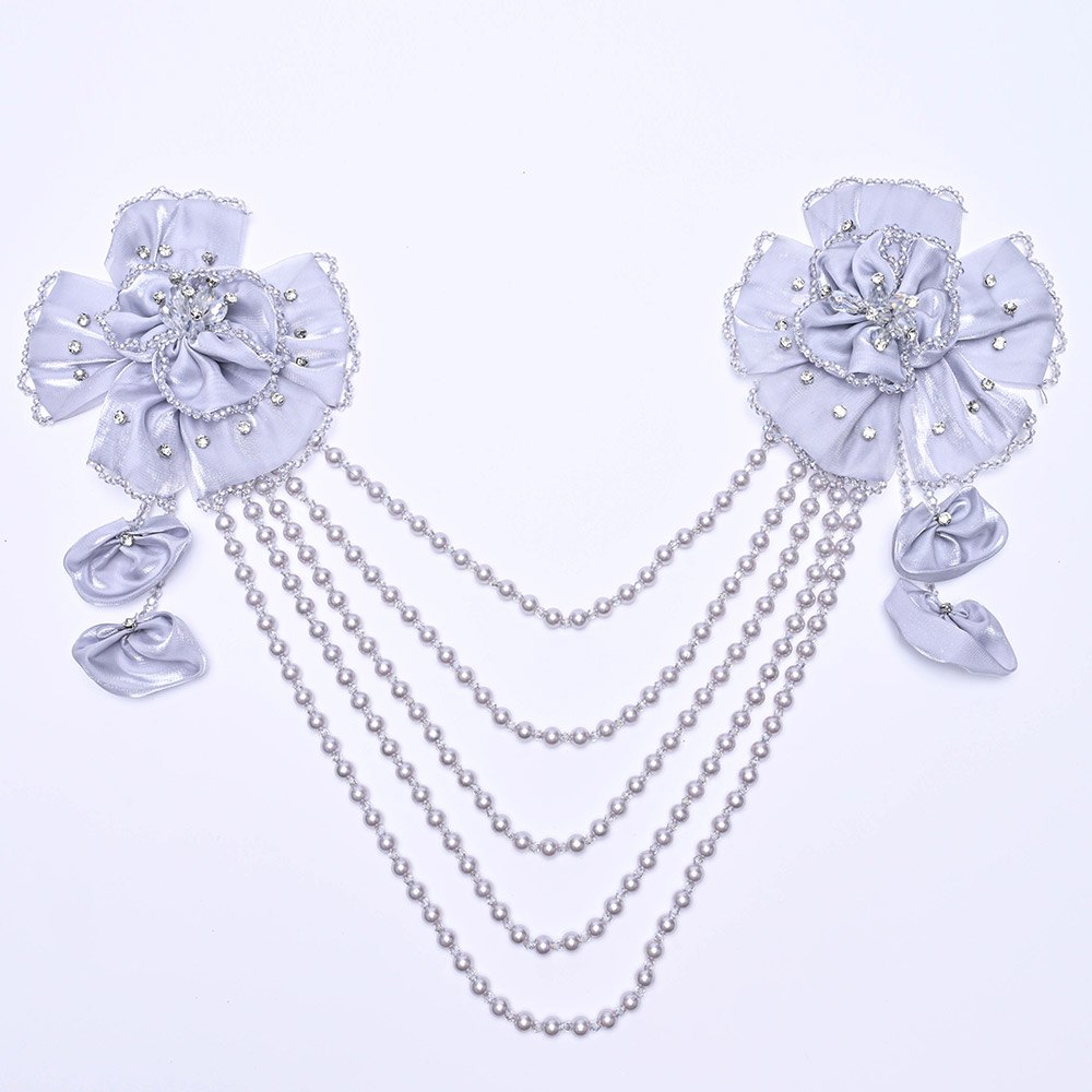 Pearl Beaded Shoulder Chain with Satin Flowers for aso ebi, bridal and evening wear