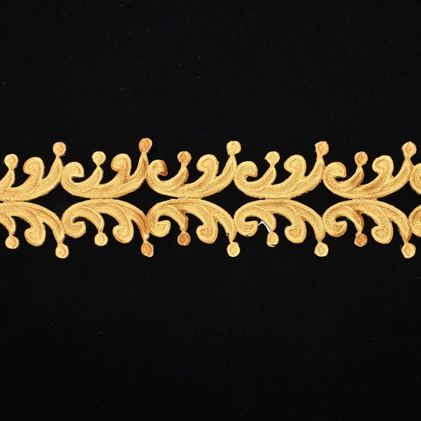 Gold metallic embroidered trim with back adhesive, Width 9.5 cm