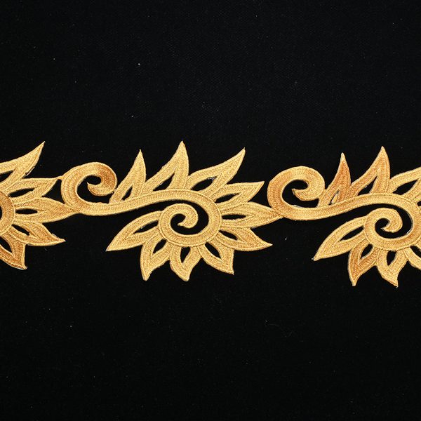 Gold metallic embroidered trim with back adhesive, Width 10 cm