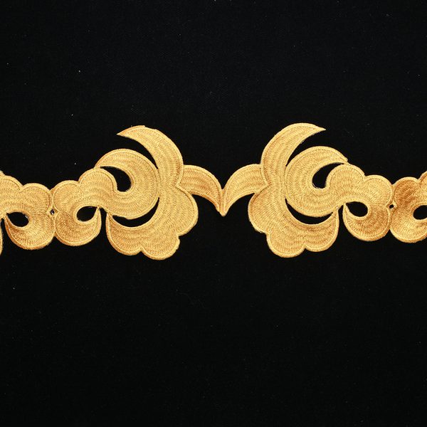 Gold metallic embroidered trim with back adhesive, Width 11.5 cm