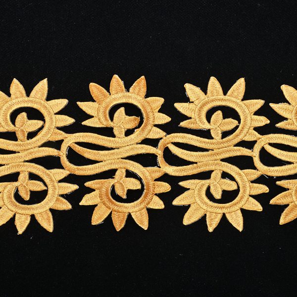 Gold metallic embroidered trim with back adhesive, Width 11.4 cm