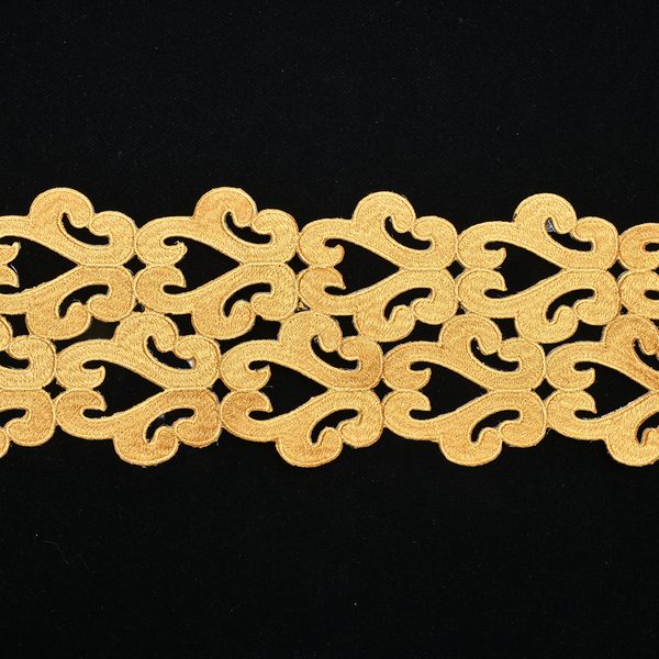 Gold metallic embroidered trim with back adhesive, Width 12.2 cm