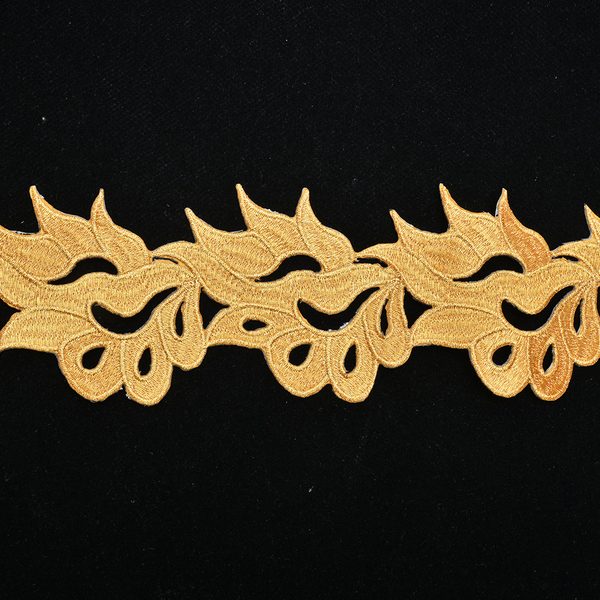 Gold metallic embroidered trim with back adhesive, Width 7.8 cm