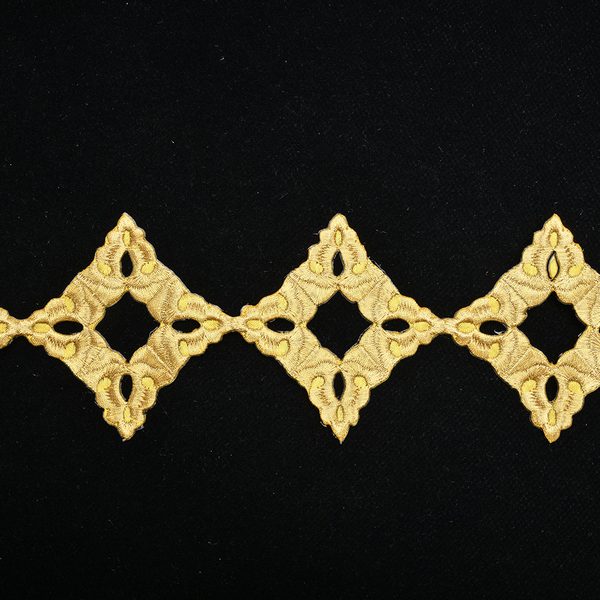 Gold metallic embroidered trim with back adhesive, Width 7.7 cm