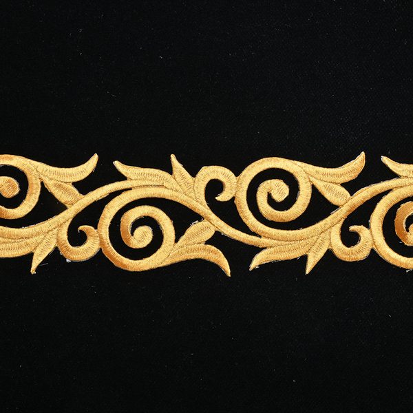 Gold metallic embroidered trim with back adhesive, Width 6 cm