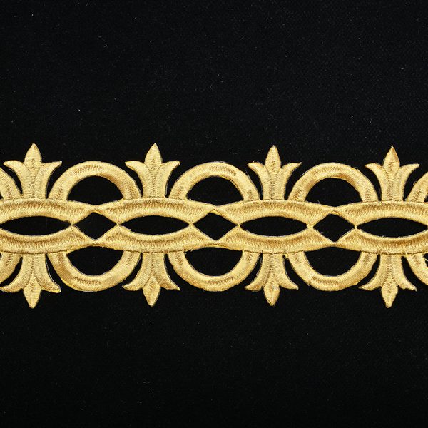 Gold metallic embroidered trim with back adhesive, Width 8 cm
