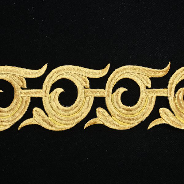 Gold metallic embroidered trim with back adhesive, Width 7.8 cm