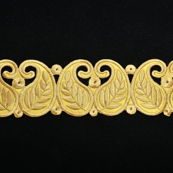 Gold metallic embroidered trim with back adhesive, Width 7.5 cm