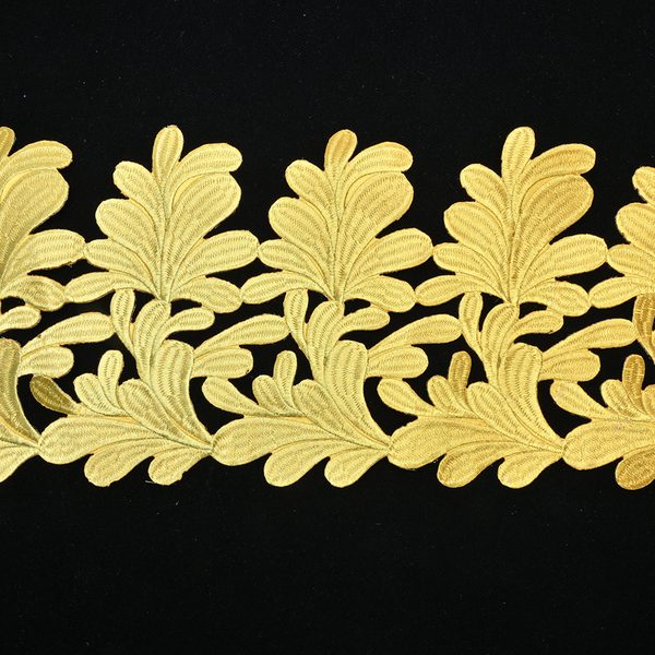 Gold metallic embroidered trim with back adhesive, Width 20 cm