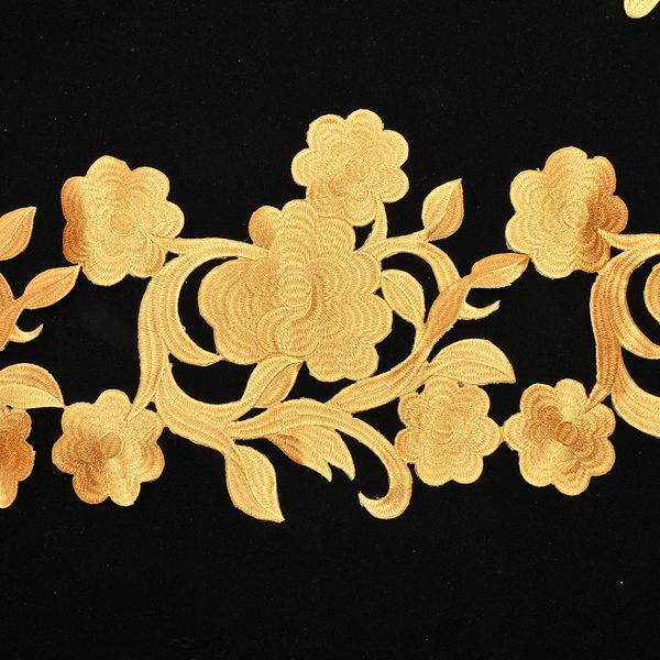 Gold metallic embroidered trim with back adhesive, Width 27 cm