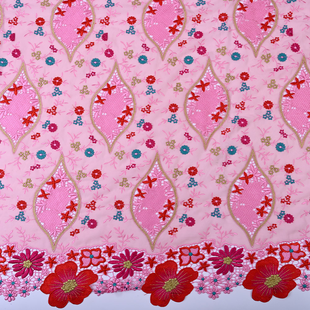 Pink 3D embroidered cutwork lace fabric 6345-0196