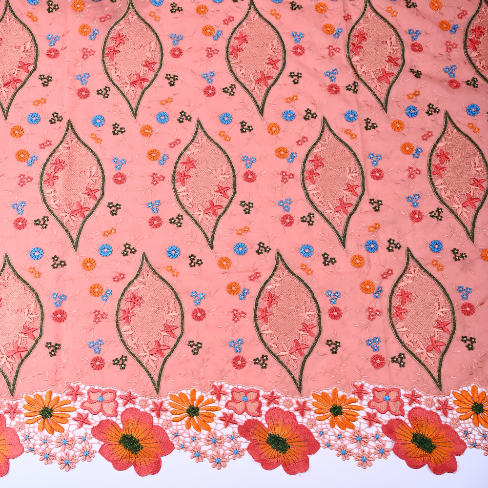 Coral 3D embroidered cutwork lace fabric 6345-0196