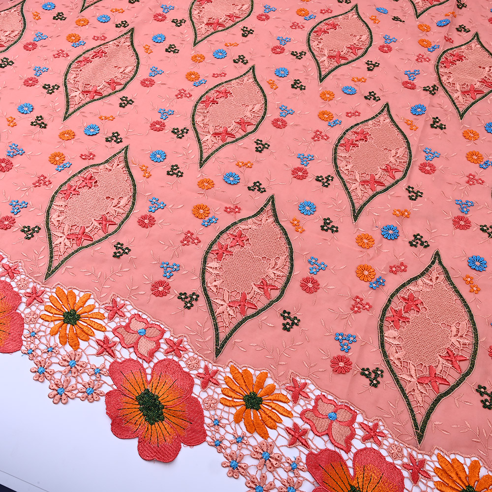 Coral 3D embroidered lace fabric 6345-0196
