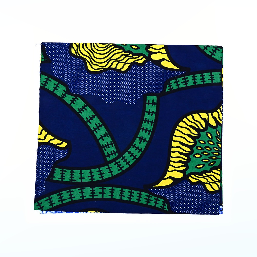 Navy and Green Ribbon African imitation wax print fabric design D1