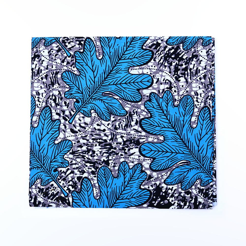 Blue Oak Leaf African imitation wax print fabric design D4