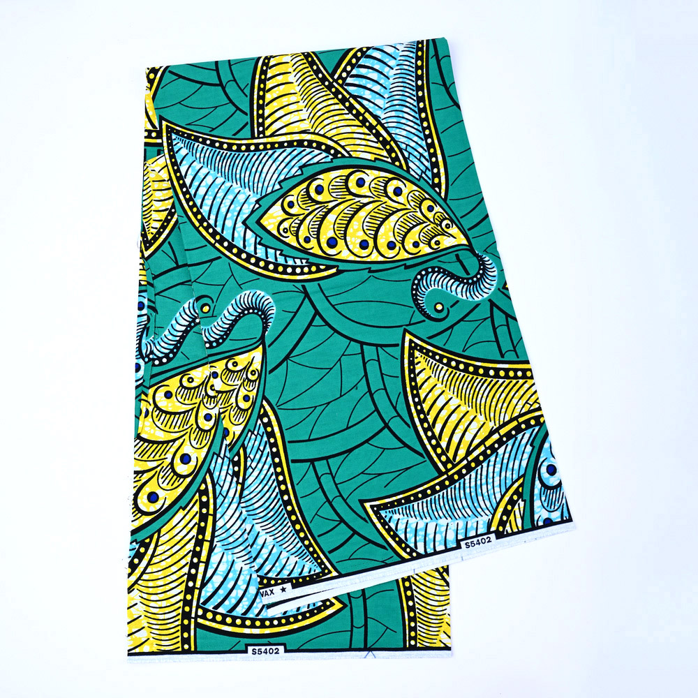 Teal feather leaf 100% cotton African imitation wax print fabric 8162-0001