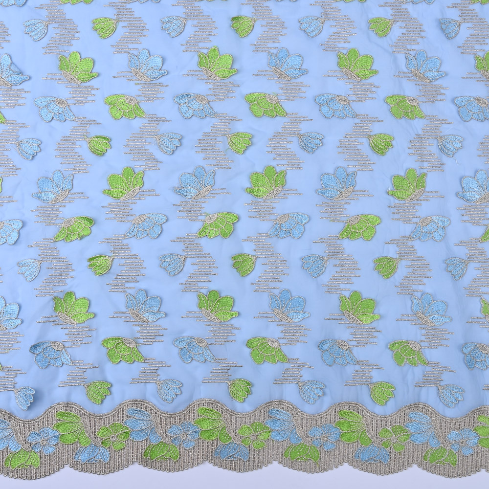 Sky Blue 3D embroidered lace fabric XFM4047A