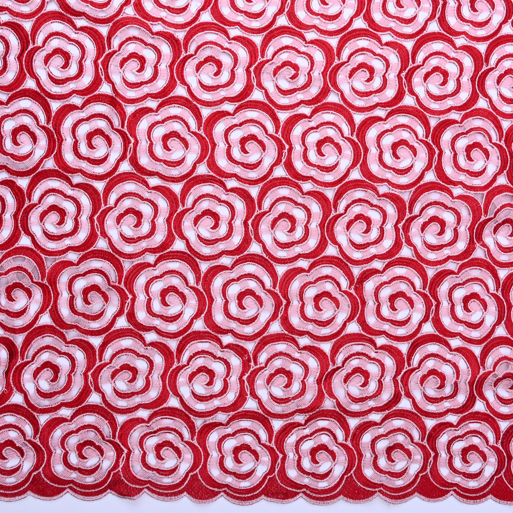 Red 3D water soluble guipure lace fabric XFS4077