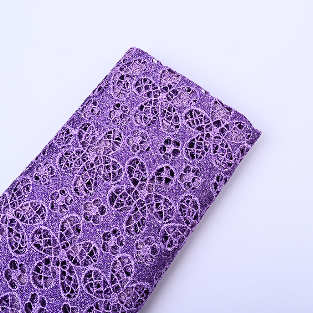 Oval floral medallions on lavender water soluble guipure lace