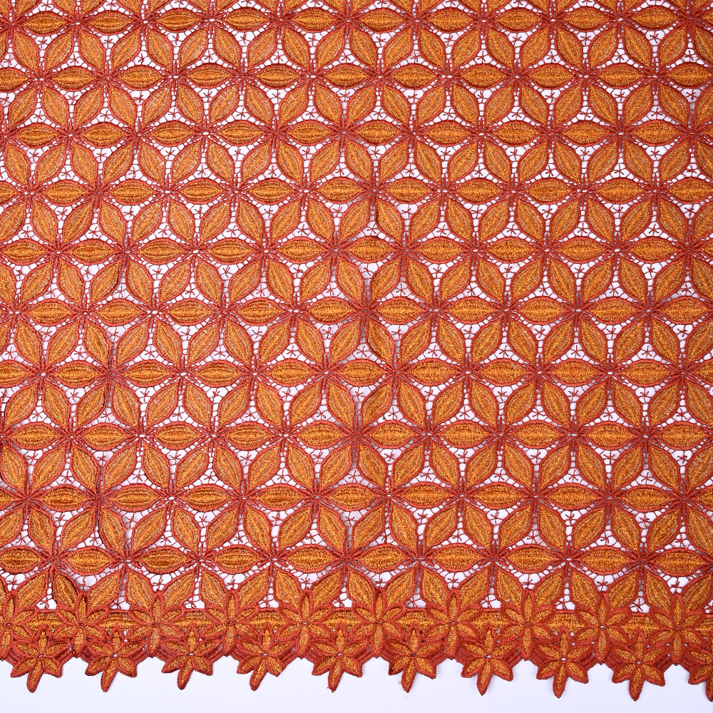 Burnt Orange 3D water soluble guipure lace fabric XFS4140