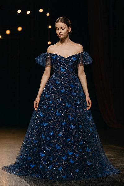 butterfly sequins lace bridal dress