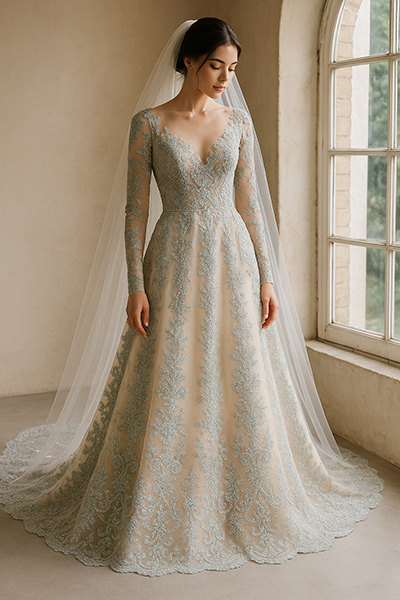 beads sequins lace bridal dress