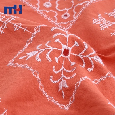 100% Cotton Embroidered Fabric with Geometric Floral