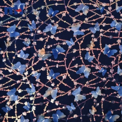 Butterfly Sequin Embroidered Mesh Fabric