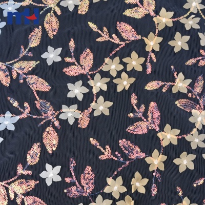Floral Sequin Embroidered Mesh Fabric