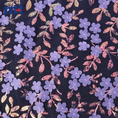 Floral Sequin Embroidered Mesh Fabric