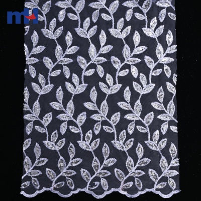 Leaf Pattern Sequin Embroidered Fabric